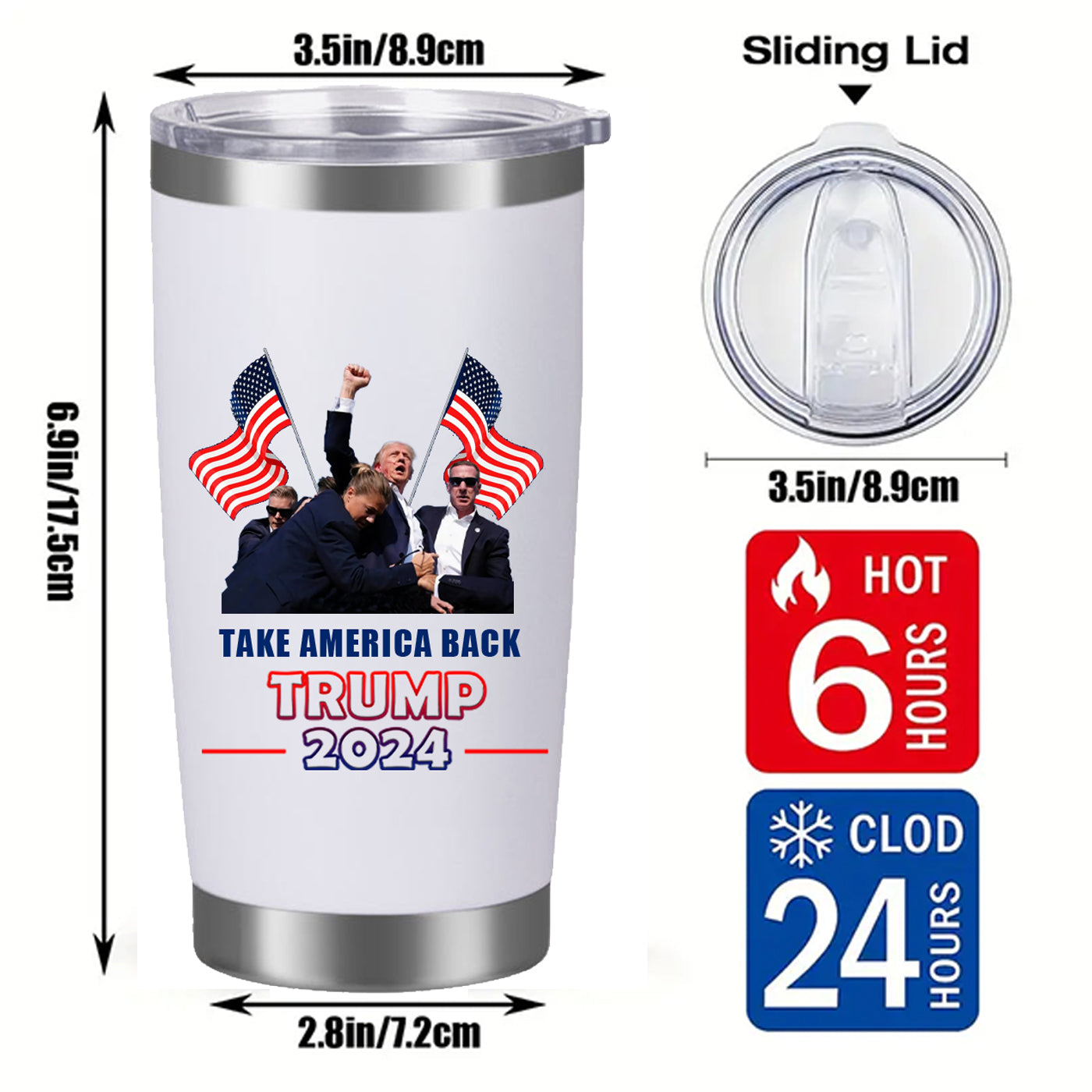 2024 Trump Powder Coated travel coffee mug Regular Tumbler Stainless Steel Double Wall vacuum cup 20oz Car Tumbler with Lid