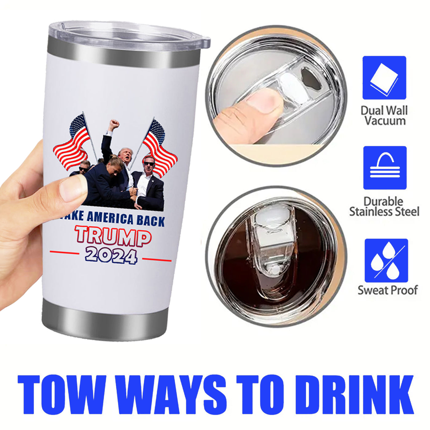 2024 Trump Powder Coated travel coffee mug Regular Tumbler Stainless Steel Double Wall vacuum cup 20oz Car Tumbler with Lid