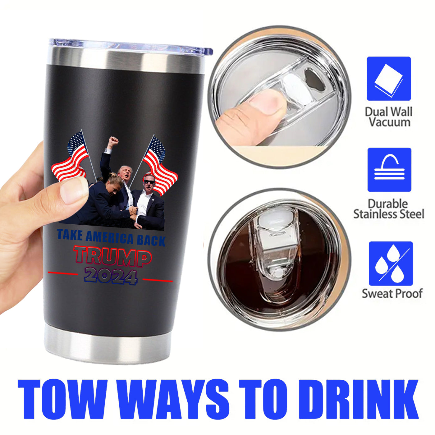 2024 Trump 20 Oz Vacuum Thermos Tumblers Wholesale Bulk 20oz Stainless Steel Double Wall Travel Coffee Mug With Lid