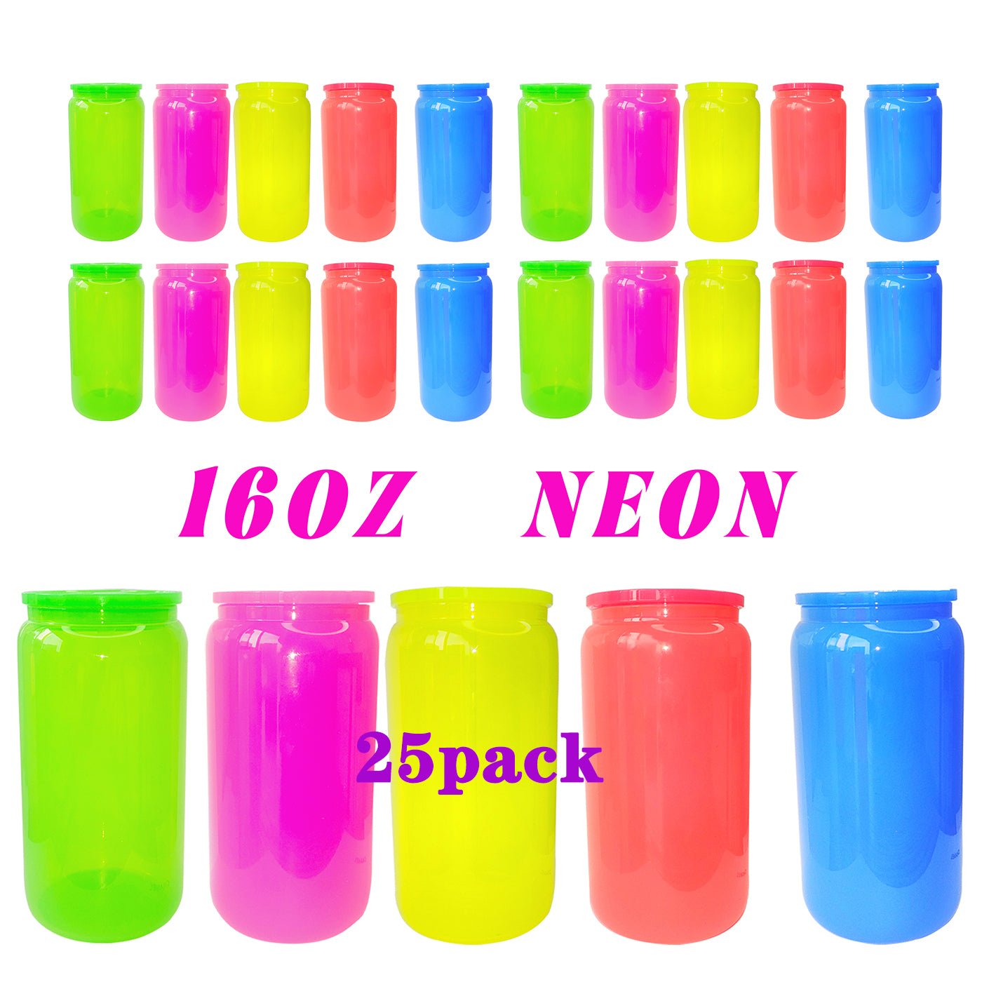 USA Warehouse reusable Neon colors 16oz Beer Can glass cup ice coffee mug sublimation blanks Beer Glasses with Plastic lid