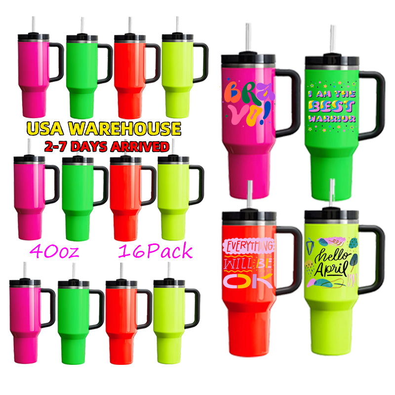 40 oz Colorful Neon sublimation blank Stainless Steel Vacuum Insulated Travel Camp Mug 40oz Tumbler With Handle