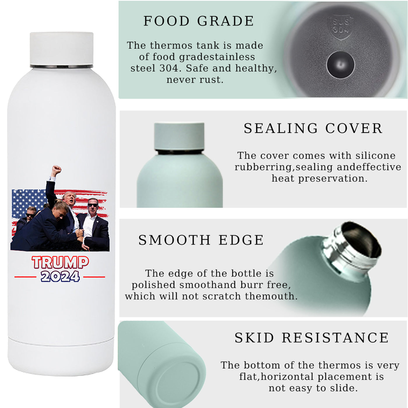 2024 Trump Small Mouth 304 stainless steel outdoor Gym water bottle 500ML sports cup rubber paint water bottles