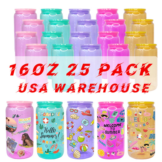 USA Warehouse Stocked 16oz ombre clear jelly color soda beer glass can tumbler blank sublimation glass can with colored lids