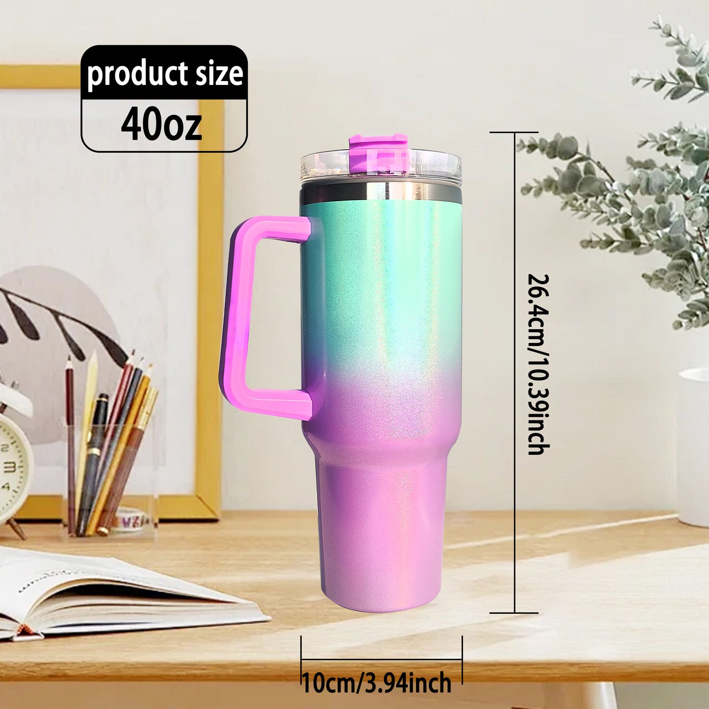 USA China warehouse 40oz Rainbow Shimmer Stainless Steel Double Wall Insulated Sublimation Tumbler With Handle