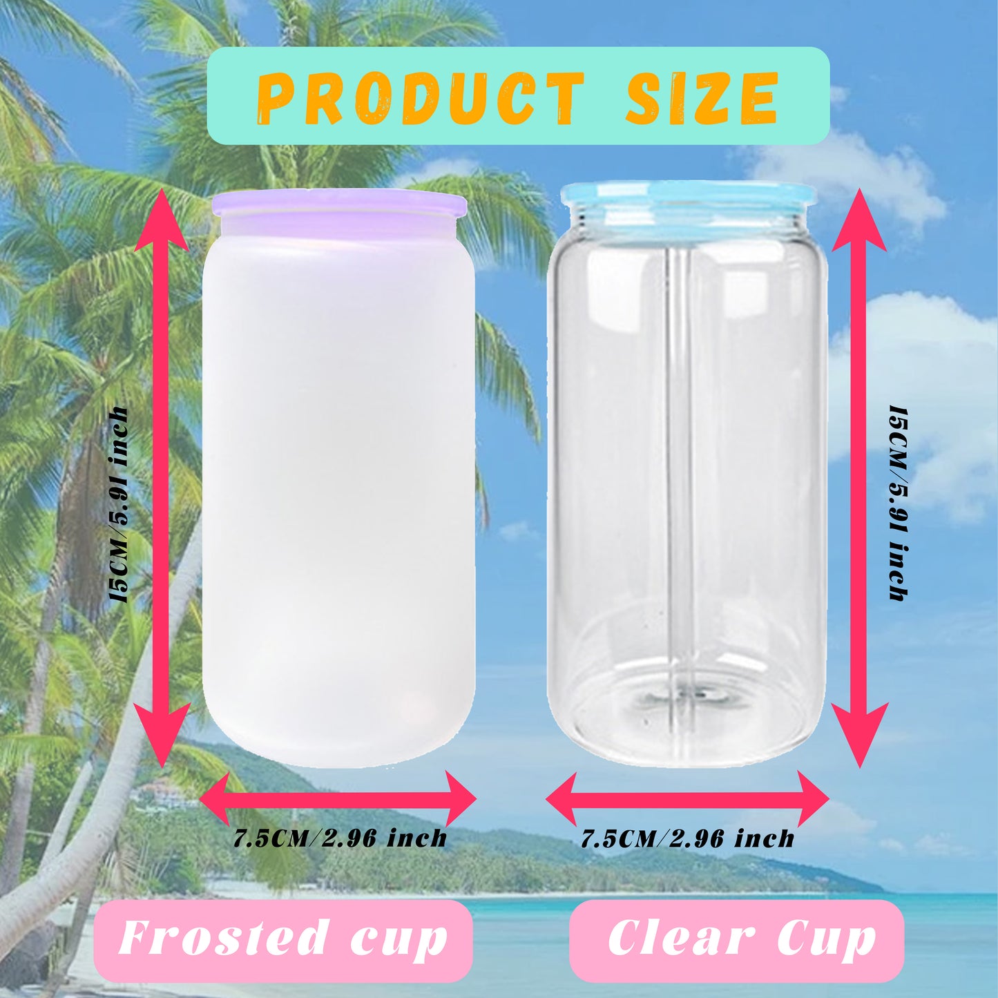 USA Warehouse 16oz Transparent Frosted Clear Glass Beer Coffee Mug Sublimation Blanks Glass Can with Colorful Lid