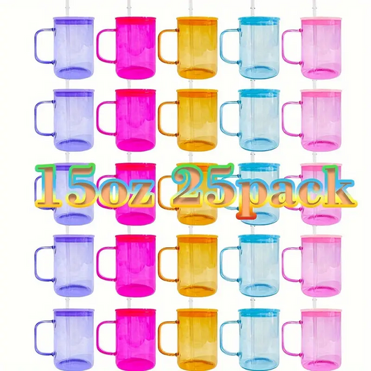 USA Warehouse 15oz Sublimation Blanks Tumbler Clear Candy Colorful Jelly Glass Mugs With Colored Plastic Lid and Straw