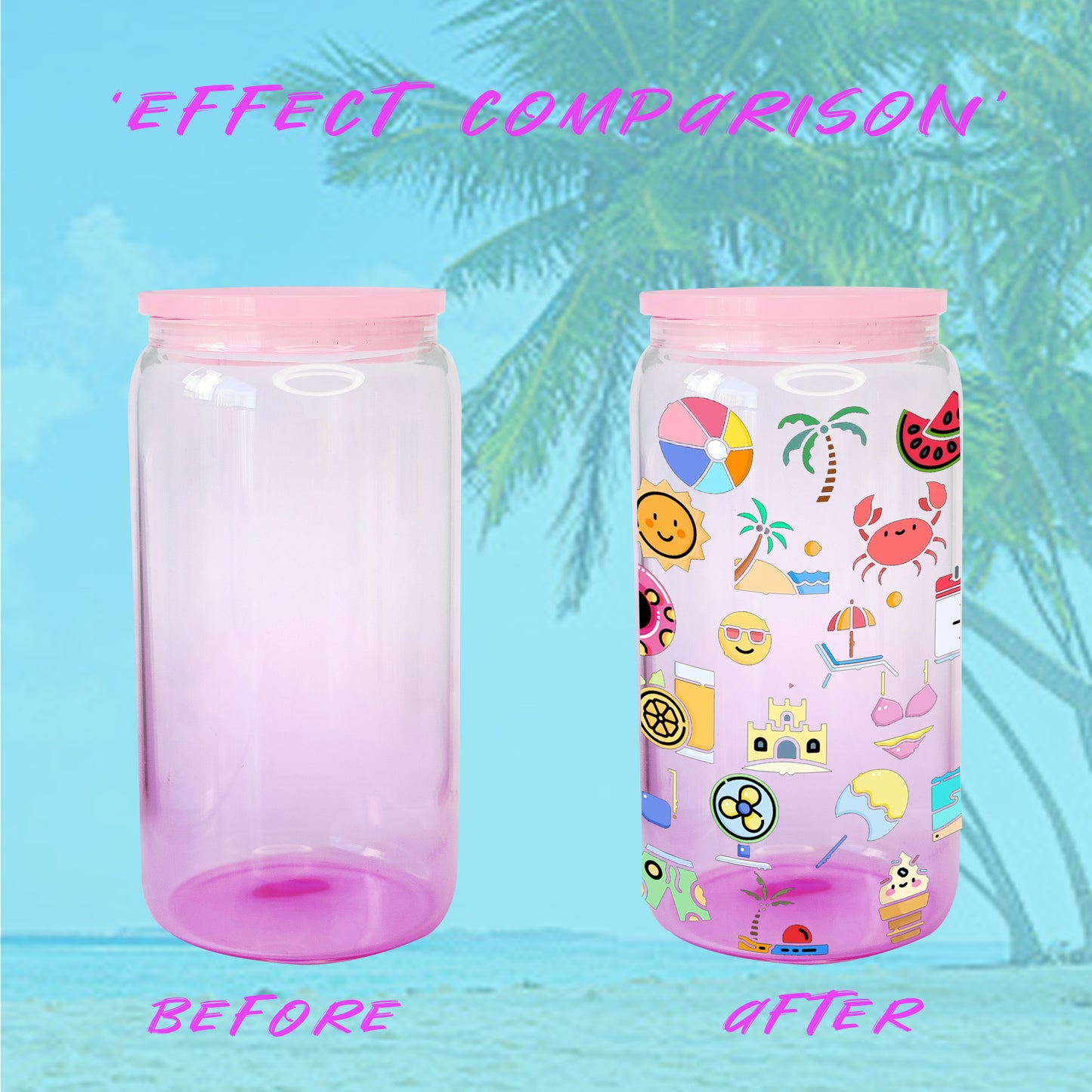 USA Warehouse 16oz clear gradient jelly color glass cans blank sublimation tumbler beer can shaped glass cups with colored lids