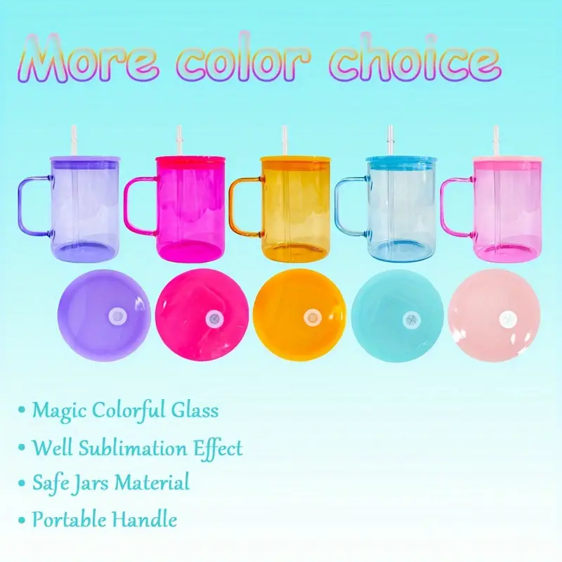 USA Warehouse 15oz Sublimation Blanks Tumbler Clear Candy Colorful Jelly Glass Mugs With Colored Plastic Lid and Straw