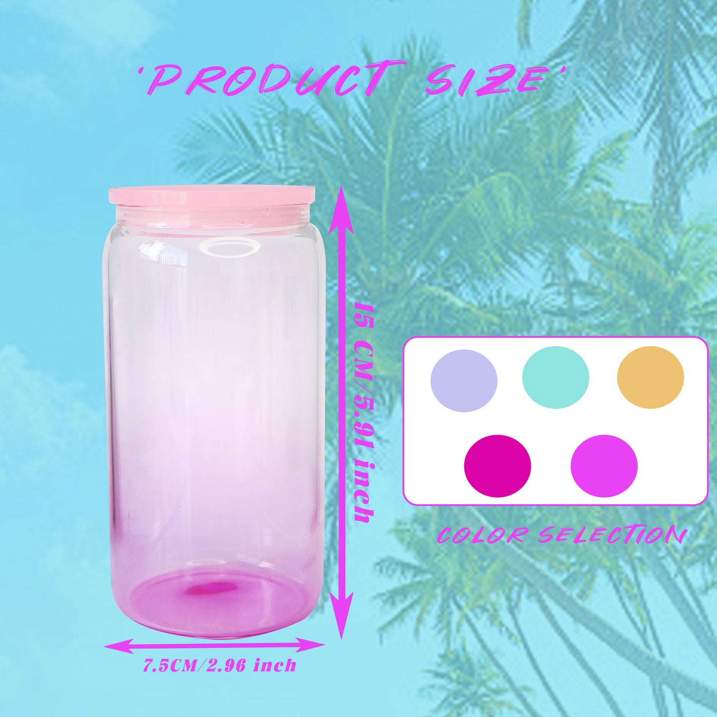 USA Warehouse 16oz clear gradient jelly color glass cans blank sublimation tumbler beer can shaped glass cups with colored lids