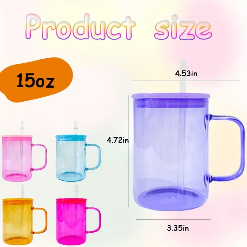 USA Warehouse 15oz Sublimation Blanks Tumbler Clear Candy Colorful Jelly Glass Mugs With Colored Plastic Lid and Straw