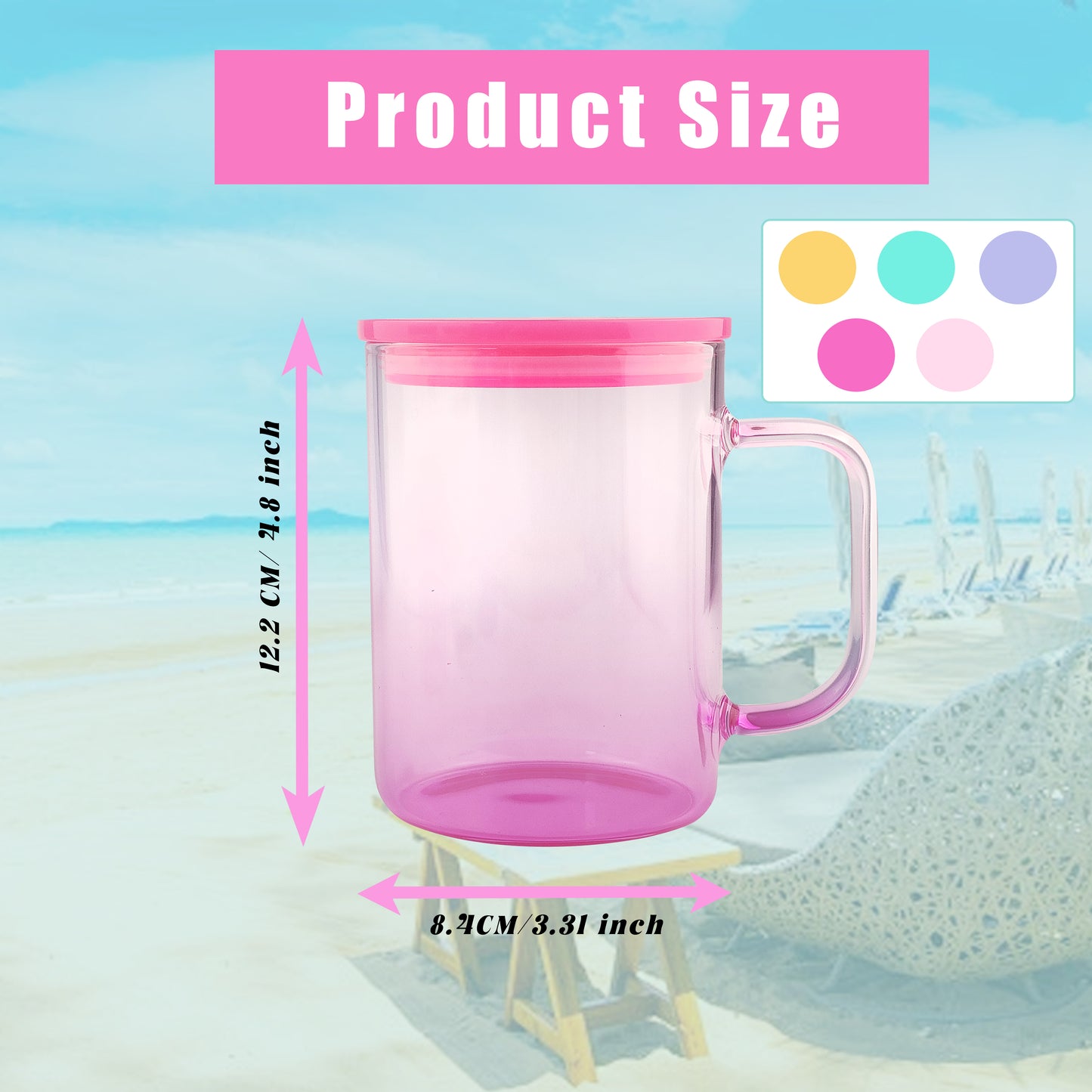 USA Warehouse 15oz Gradient Color Clear Blank Sublimation Tumbler Glass Coffee Mug with Handle and Colored Lid